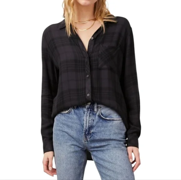 Rails Hunter Plaid Relaxed Fit Shirt Button-down Gray & Black Onyx/Jet Sz Small - Picture 1 of 12